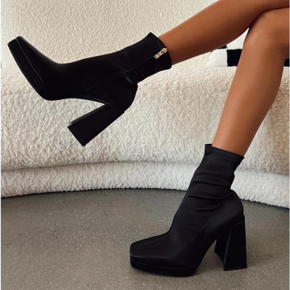 HIGHWAY SATIN ANKLE BOOTS BLACK
